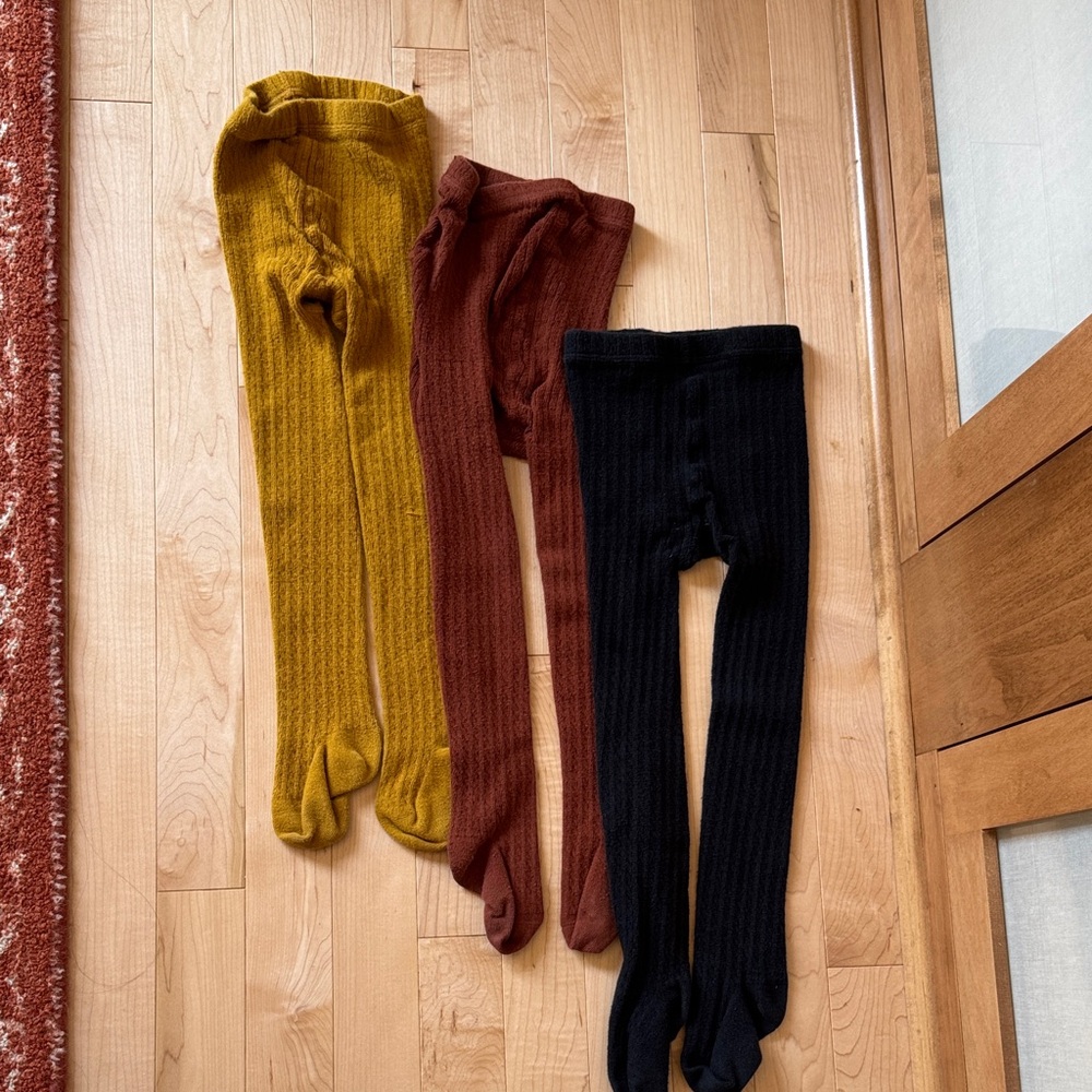 Kids Ribbed Tights Set - Yellow, Burgundy, and Black 2-5Y